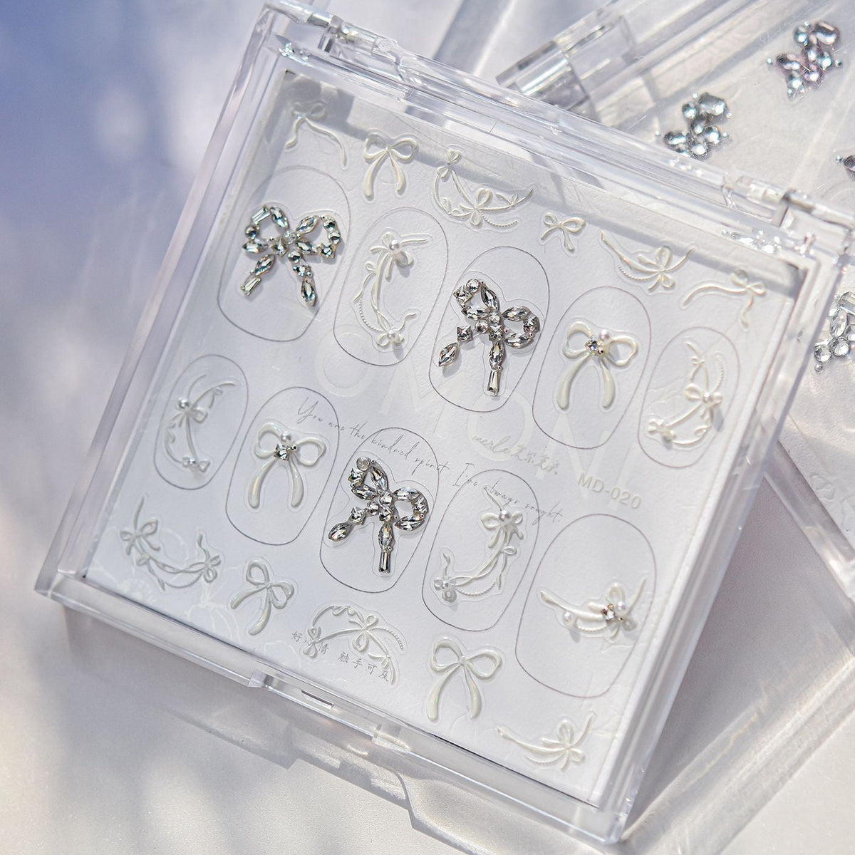 Elegant Bow Rhinestone Nail Stickers – Pre-Arranged Self-Adhesive Nail Gems MD020