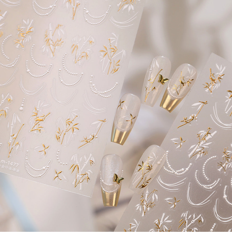 Elegant Gold Bamboo 3D Nail Stickers - Chinoiserie Decals 1477