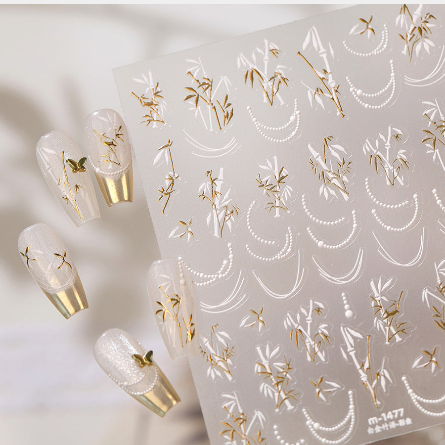 Elegant Gold Bamboo 3D Nail Stickers - Chinoiserie Decals 1477