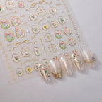 Elegant Gold Floral Nail Stickers with Pearls TL259