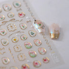 Elegant Gold Floral Nail Stickers with Pearls TL259