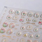 Elegant Gold Floral Nail Stickers with Pearls TL259