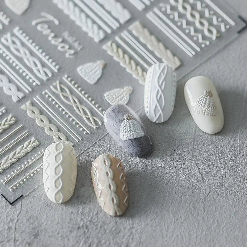 Elegant Sweater Pattern Nail Art Stickers Knitted Sweaters Embossed Adhesive Sticker Decals TS333