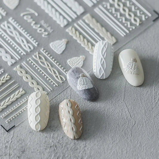 Elegant Sweater Pattern Nail Art Stickers Knitted Sweaters Embossed Adhesive Sticker Decals TS333
