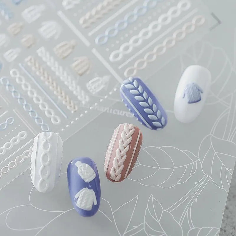 Elegant Sweater Pattern Nail Art Stickers Knitted Sweaters Embossed Adhesive Sticker Decals TS333