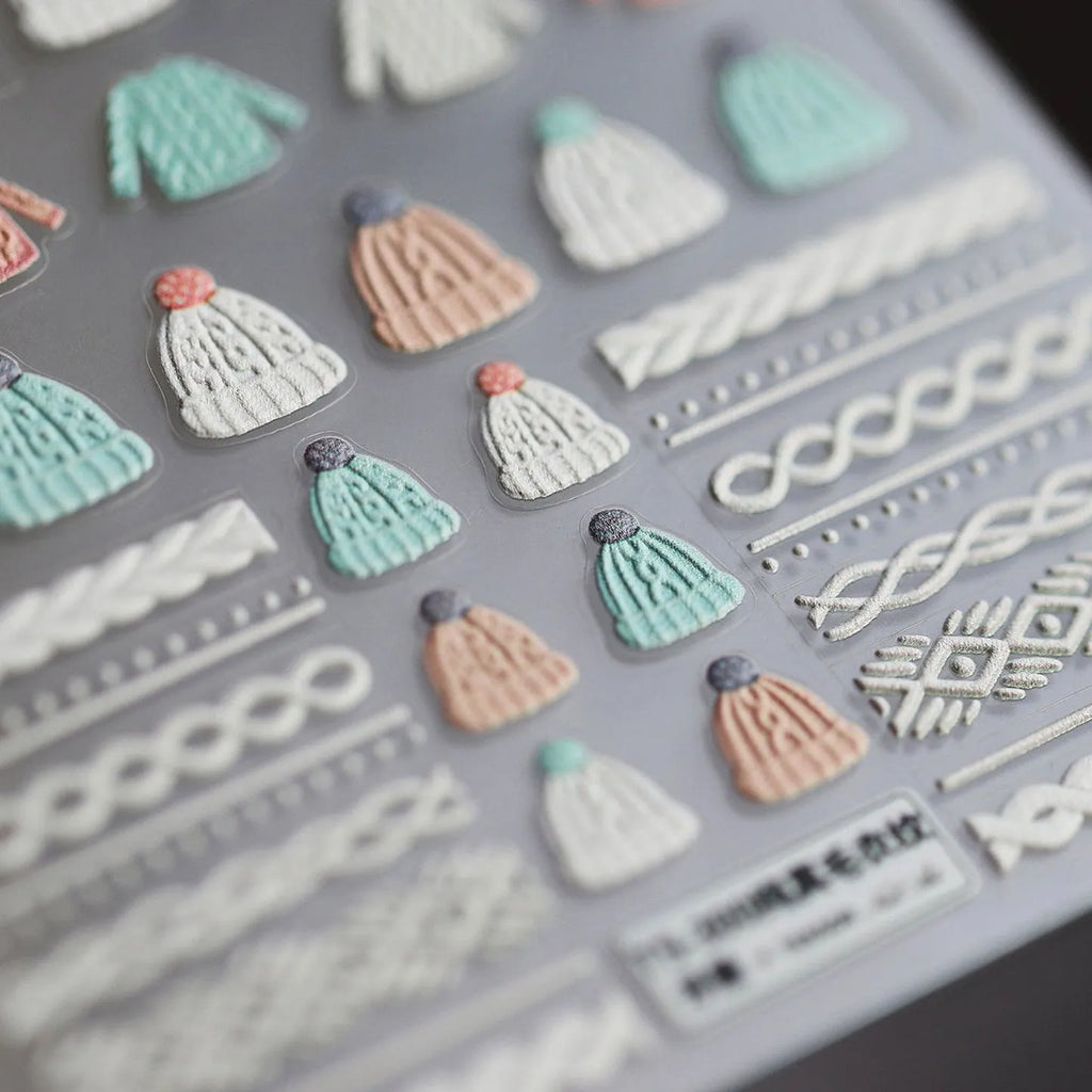 Elegant Sweater Pattern Nail Art Stickers Knitted Sweaters Embossed Adhesive Sticker Decals TS333