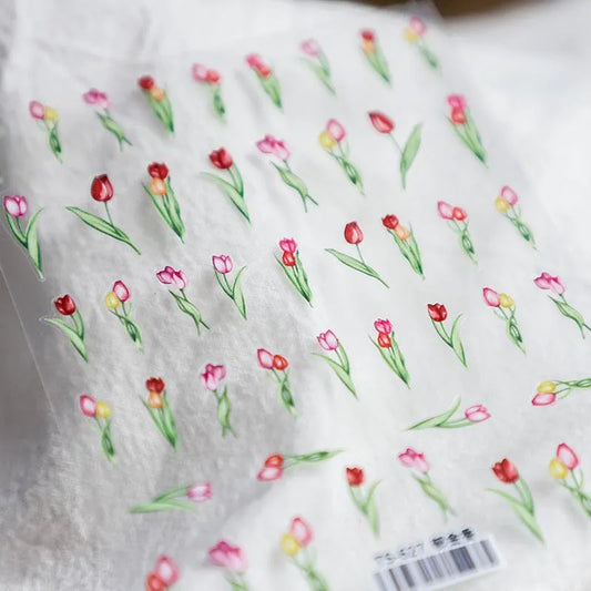 Elegant Watercolor Tulip Nail Stickers | Red & Pink Spring Floral Nail Art Decals TS627
