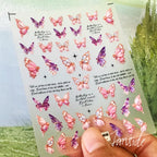 Embossed Butterfly Nail Art Stickers Pink Butterfly Adhesive Sticker Decals TS2027