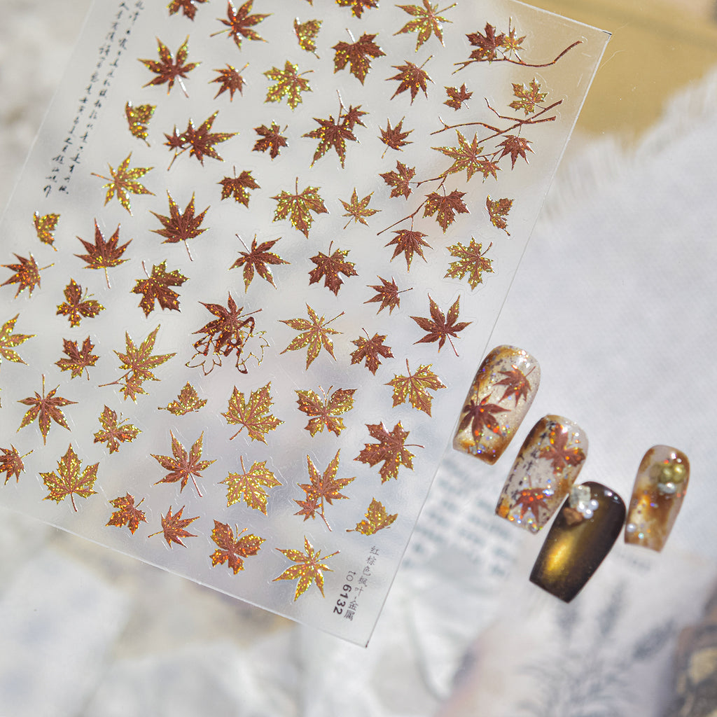 Embossed Fall Maple Leaf Nail Stickers - Thanksgiving Nail Art Decals 