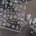 Embossed White Christmas Nail Stickers - Snowflake & Tree Desig