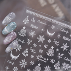 Embossed White Christmas Nail Stickers - Snowflake & Tree Design