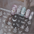 Embossed White Christmas Nail Stickers - Snowflake & Tree Design