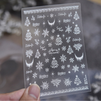 Embossed White Christmas Nail Stickers - Snowflake & Tree Design