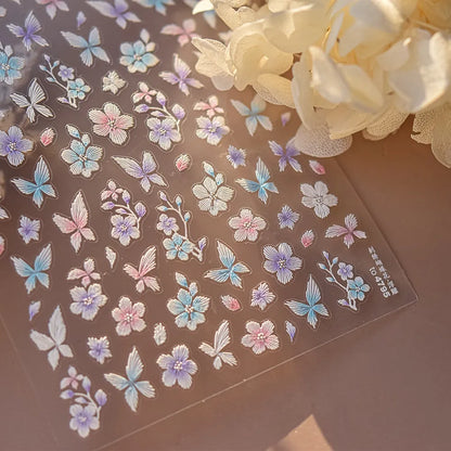 Embroidered Butterfly Flower Nail Art Stickers Adhesive Embossed Floral Sticker Decals 