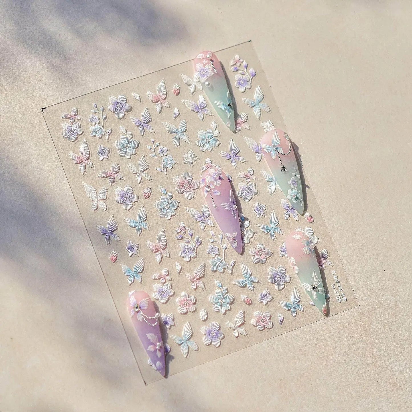 Embroidered Butterfly Flower Nail Art Stickers Adhesive Embossed Floral Sticker Decals 