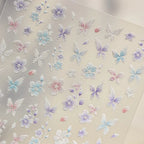 Embroidered Butterfly Flower Nail Art Stickers Adhesive Embossed Floral Sticker Decals 