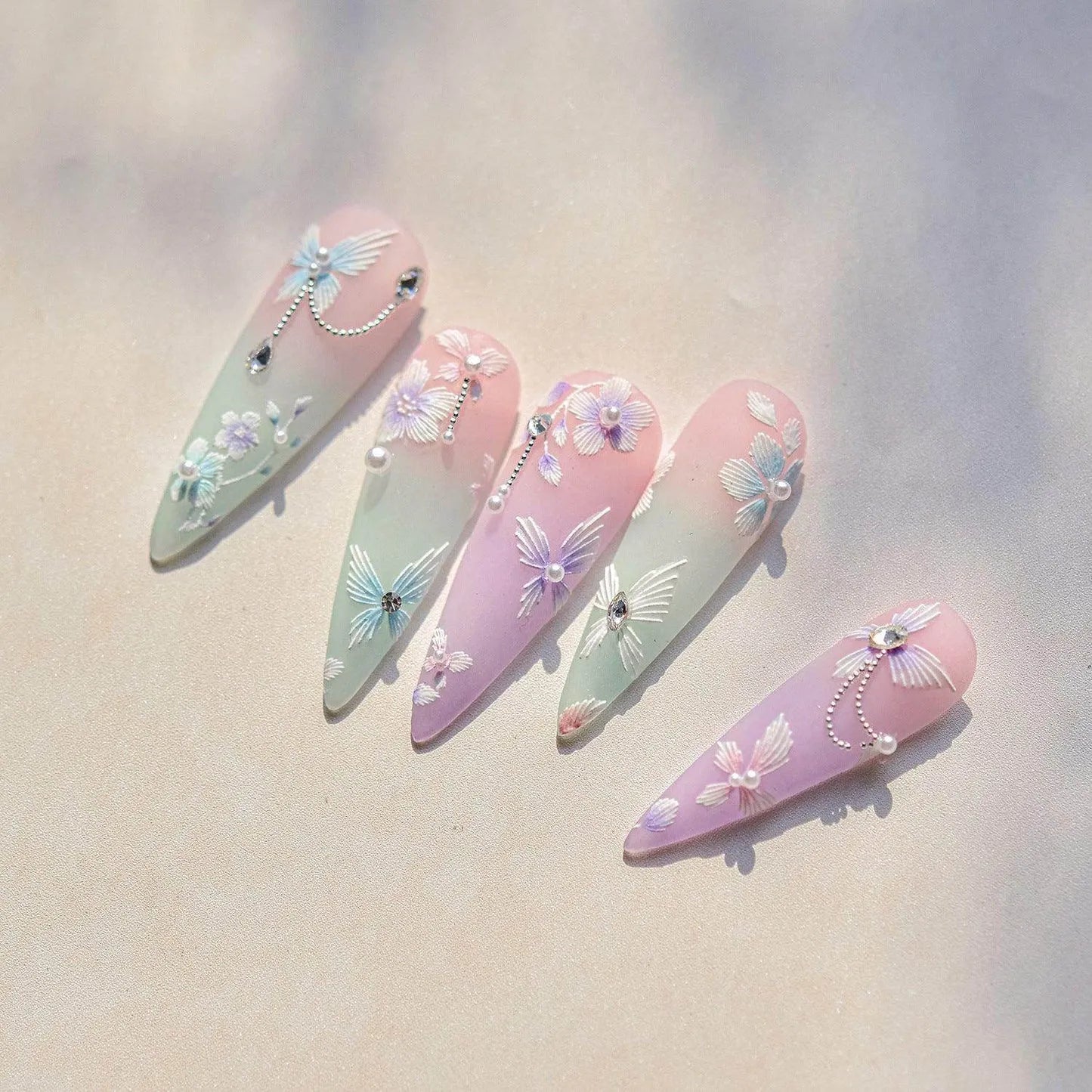Embroidered Butterfly Flower Nail Art Stickers Adhesive Embossed Floral Sticker Decals 