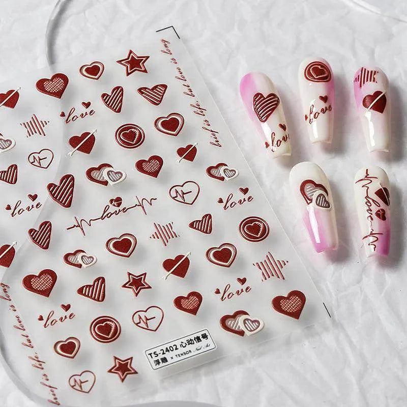 Endless Love Nail Art Stickers Adhesive Slider Love Heart Stars Sticker Decals TS2401