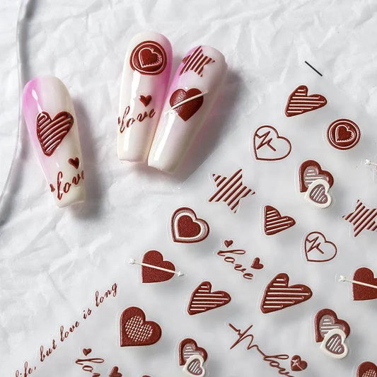 Endless Love Nail Art Stickers Adhesive Slider Love Heart Stars Sticker Decals TS2401