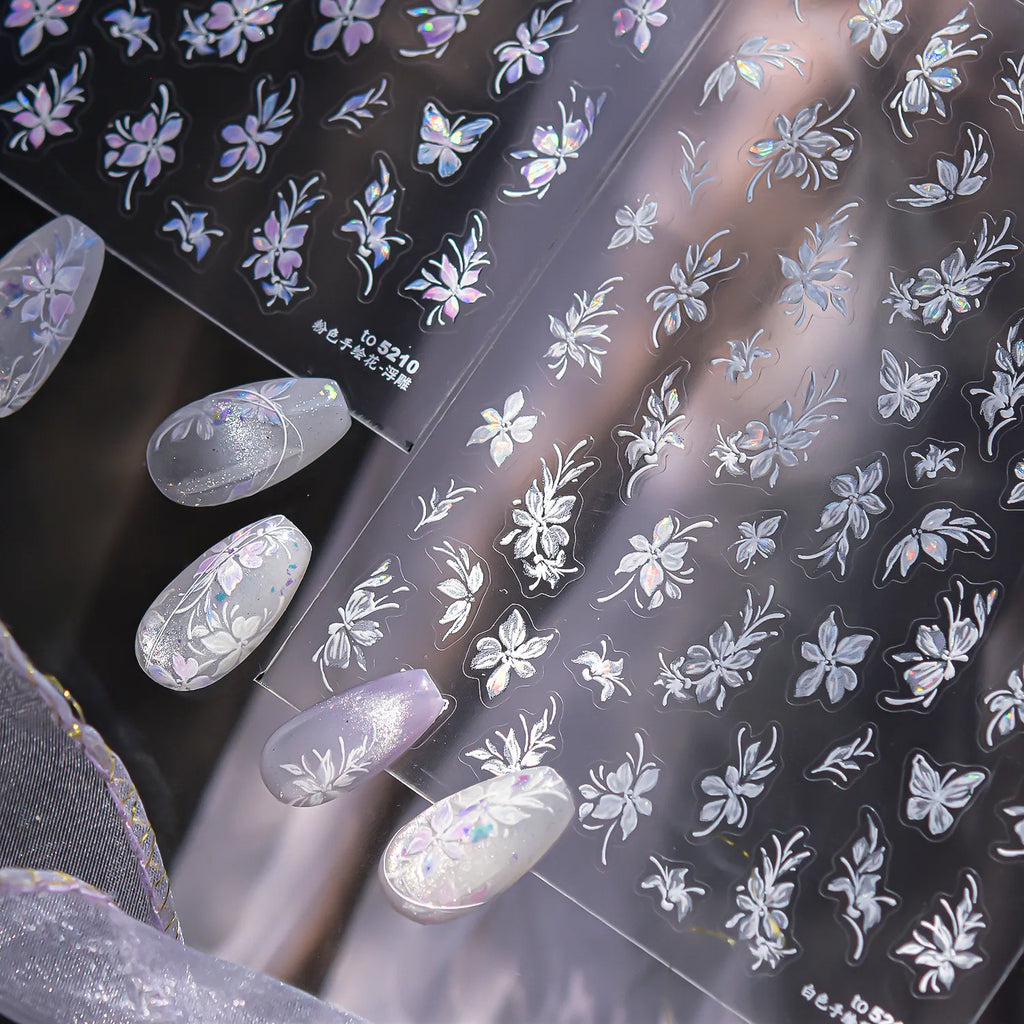 Ethereal Bloom 5D Nail Stickers | Holographic Floral Leaf Decals 5210