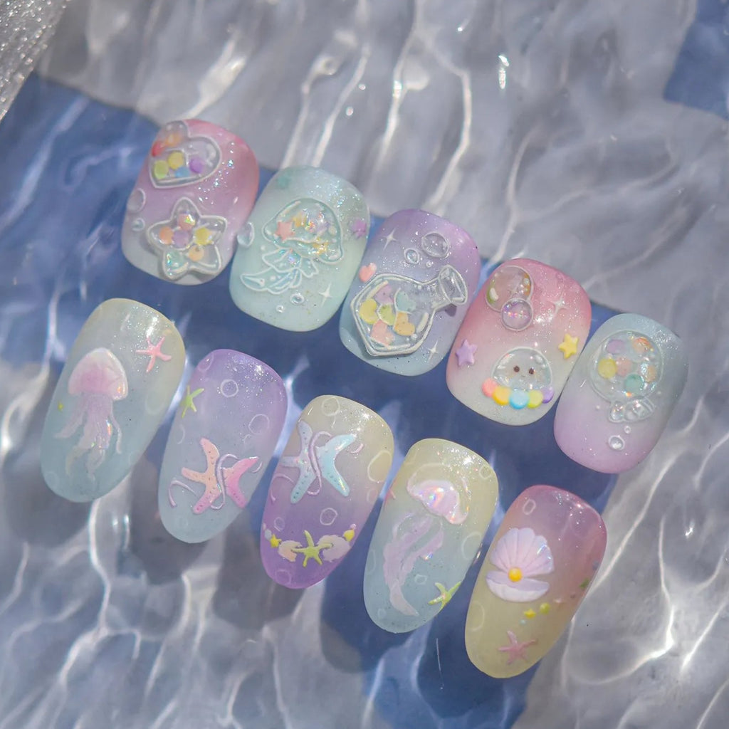 Fairy Ocean 5D Nail Stickers – Dreamy Jellyfish, Shells & Magic Charms