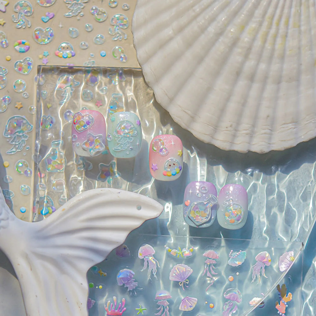 Fairy Ocean 5D Nail Stickers – Dreamy Jellyfish, Shells & Magic Charms