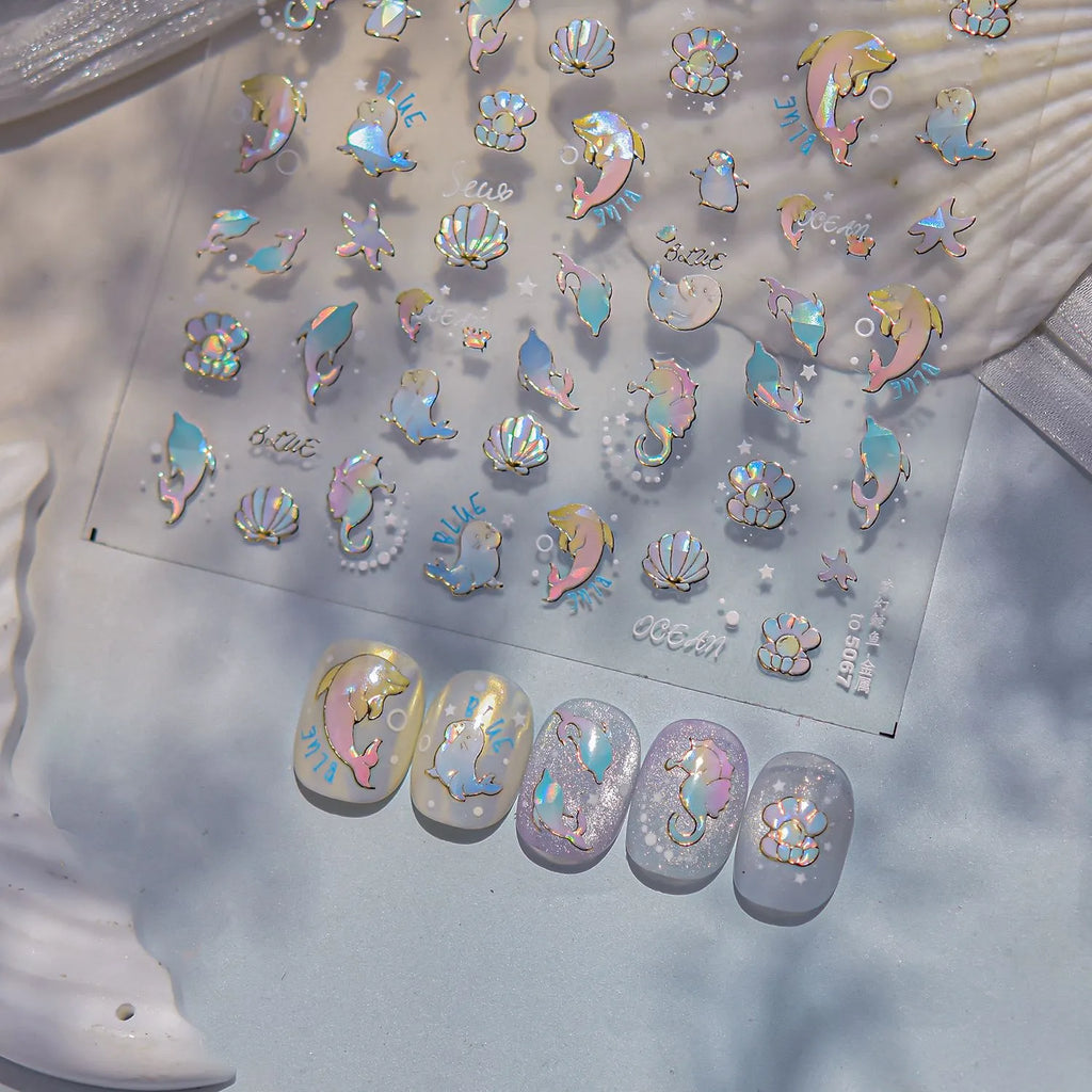 Fairy Ocean 5D Nail Stickers – Dreamy Jellyfish, Shells & Magic Charms