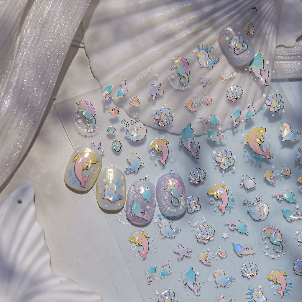 Fairy Ocean 5D Nail Stickers – Dreamy Jellyfish, Shells & Magic Charms