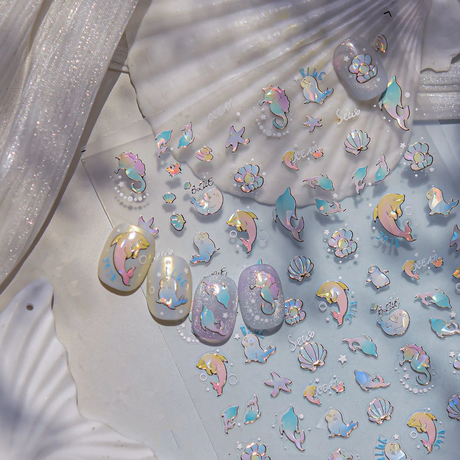 Fairy Ocean 5D Nail Stickers – Dreamy Jellyfish, Shells & Magic Charms