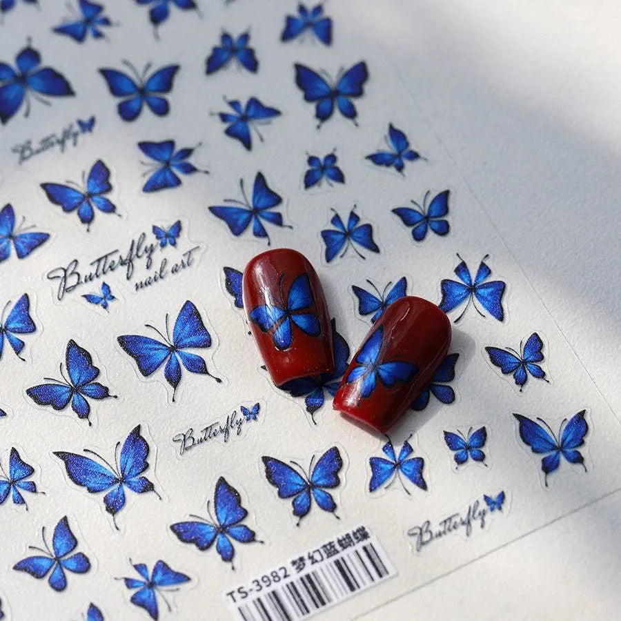 Fantasy Blue Butterfly Nail Art Stickers Adhesive Sticker Decals TS3982