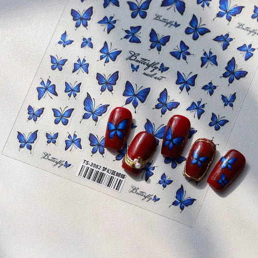 Fantasy Blue Butterfly Nail Art Stickers Adhesive Sticker Decals TS3982