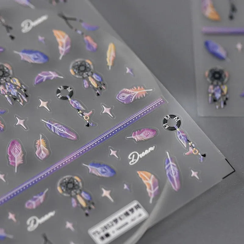 Fantasy Feather Nail Art Stickers Adhesive Slider Embossed Dream Catcher Sticker Decals
