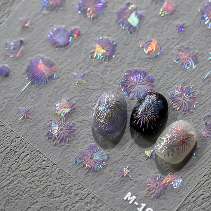 Fantasy Fireworks Nail Art Stickers Adhesive Embossed Fireworks Sticker Decals 