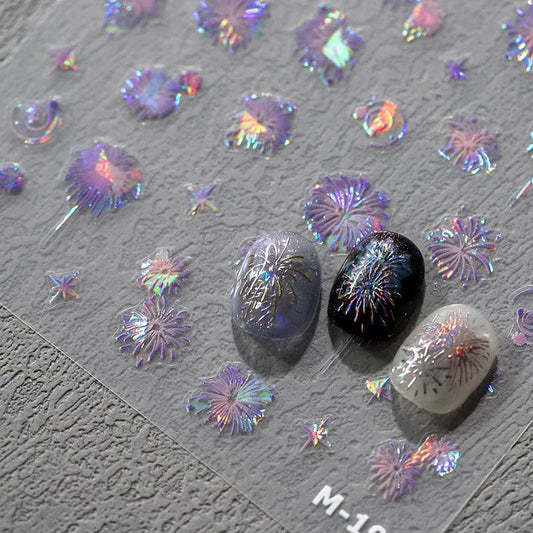 Fantasy Fireworks Nail Art Stickers Adhesive Embossed Fireworks Sticker Decals 