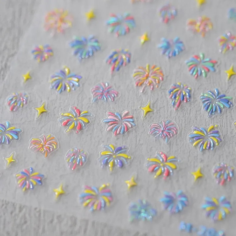 Fantasy Fireworks Nail Art Stickers Adhesive Embossed Fireworks Sticker Decals 