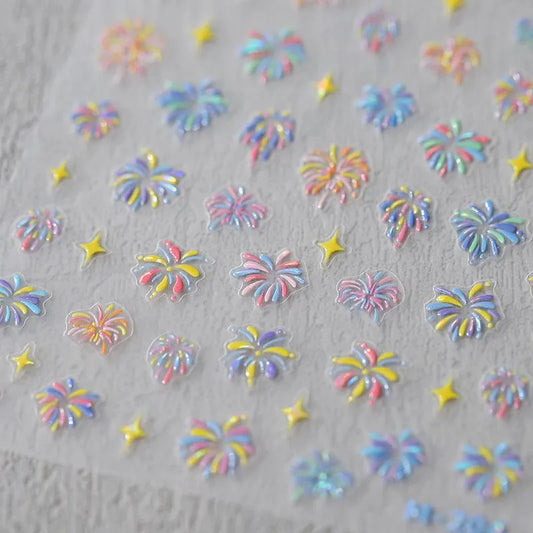 Fantasy Fireworks Nail Art Stickers Adhesive Embossed Fireworks Sticker Decals 