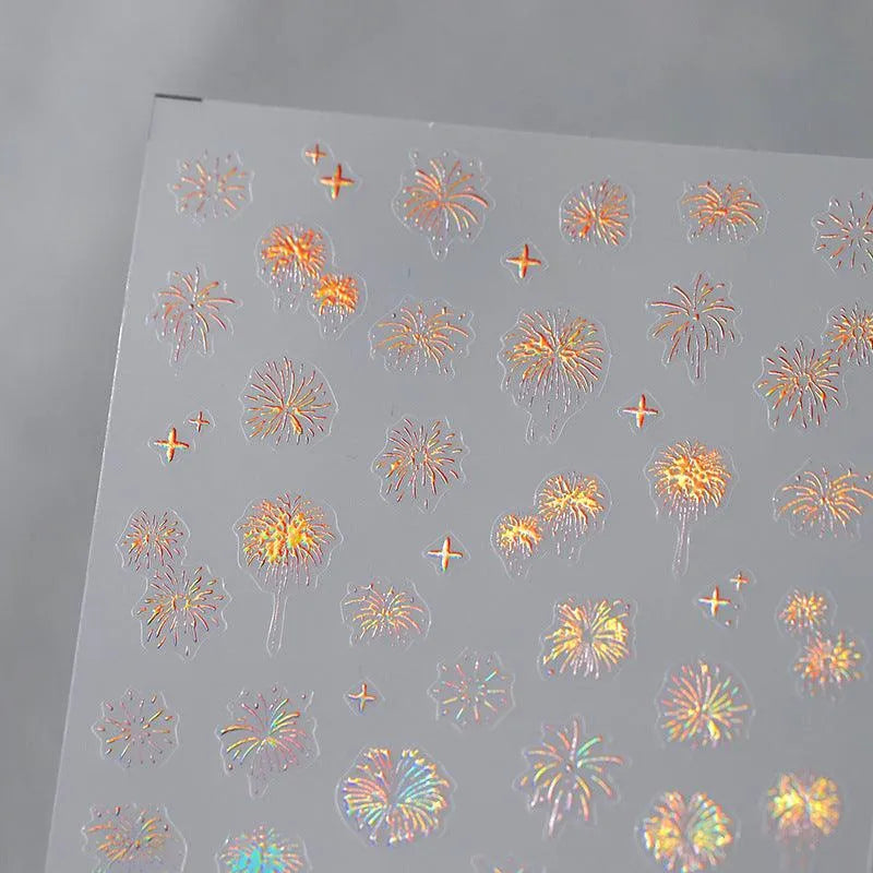Fantasy Fireworks Nail Art Stickers Adhesive Embossed Fireworks Sticker Decals 