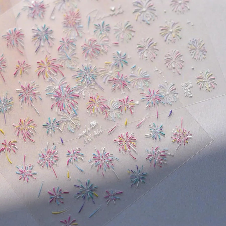 Firework Nail Art Stickers Adhesive Happy New Year Fireworks Embossed Sticker Decals MS465