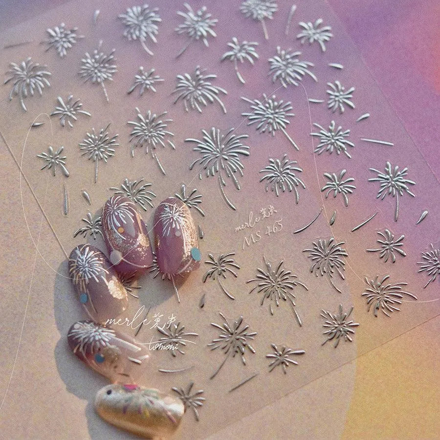 Firework Nail Art Stickers Adhesive Happy New Year Fireworks Embossed Sticker Decals MS465