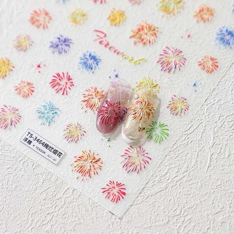 Fireworks Nail Art Stickers Adhesive Embossed Sticker Decals For Christmas New Year TS3463