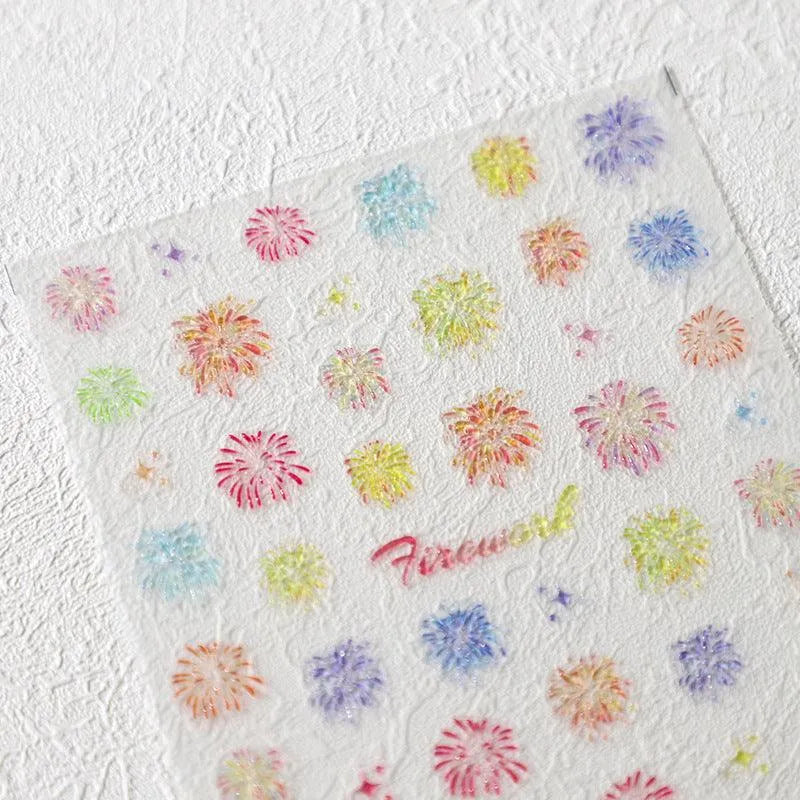 Fireworks Nail Art Stickers Adhesive Embossed Sticker Decals For Christmas New Year TS3463