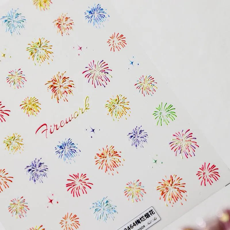 Fireworks Nail Art Stickers Adhesive Embossed Sticker Decals For Christmas New Year TS3463