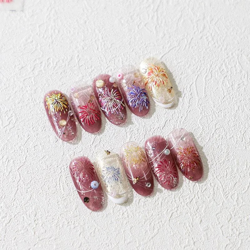 Fireworks Nail Art Stickers Adhesive Embossed Sticker Decals For Christmas New Year TS3463