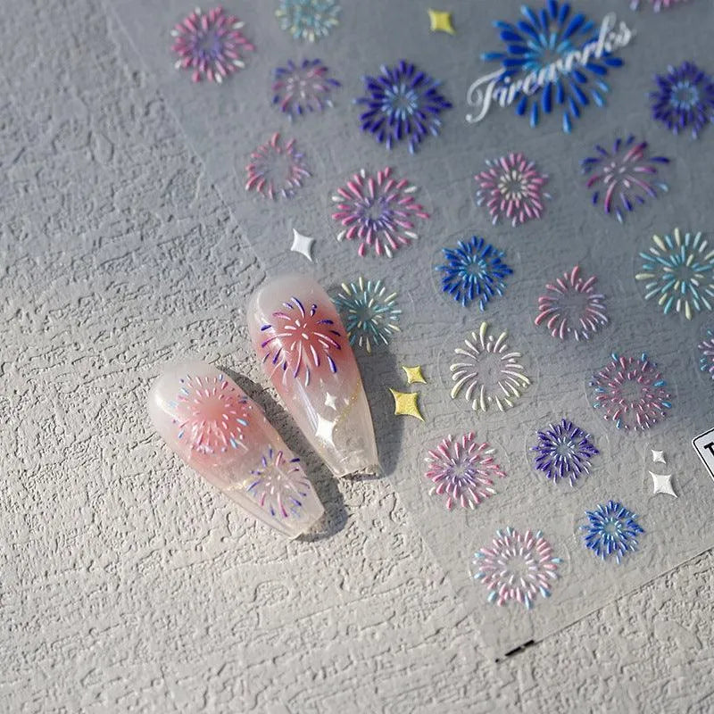 Fireworks Nail Art Stickers Sparks Firework Adhesive Sticker Nail Decals For New Year TS3467