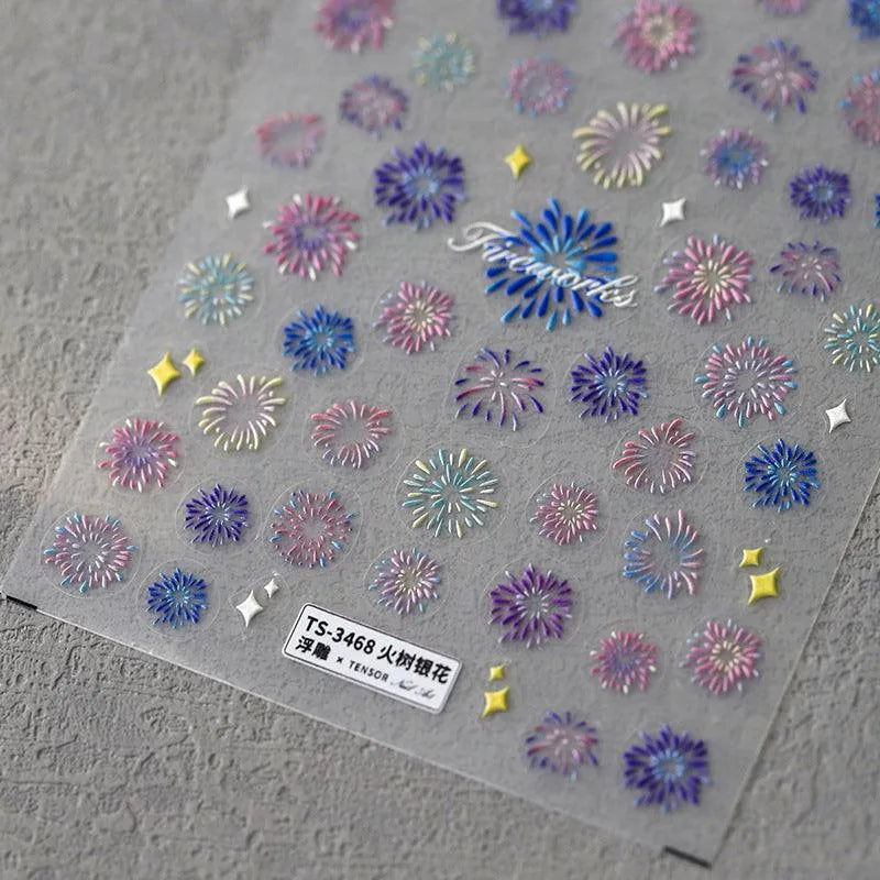 Fireworks Nail Art Stickers Sparks Firework Adhesive Sticker Nail Decals For New Year TS3467