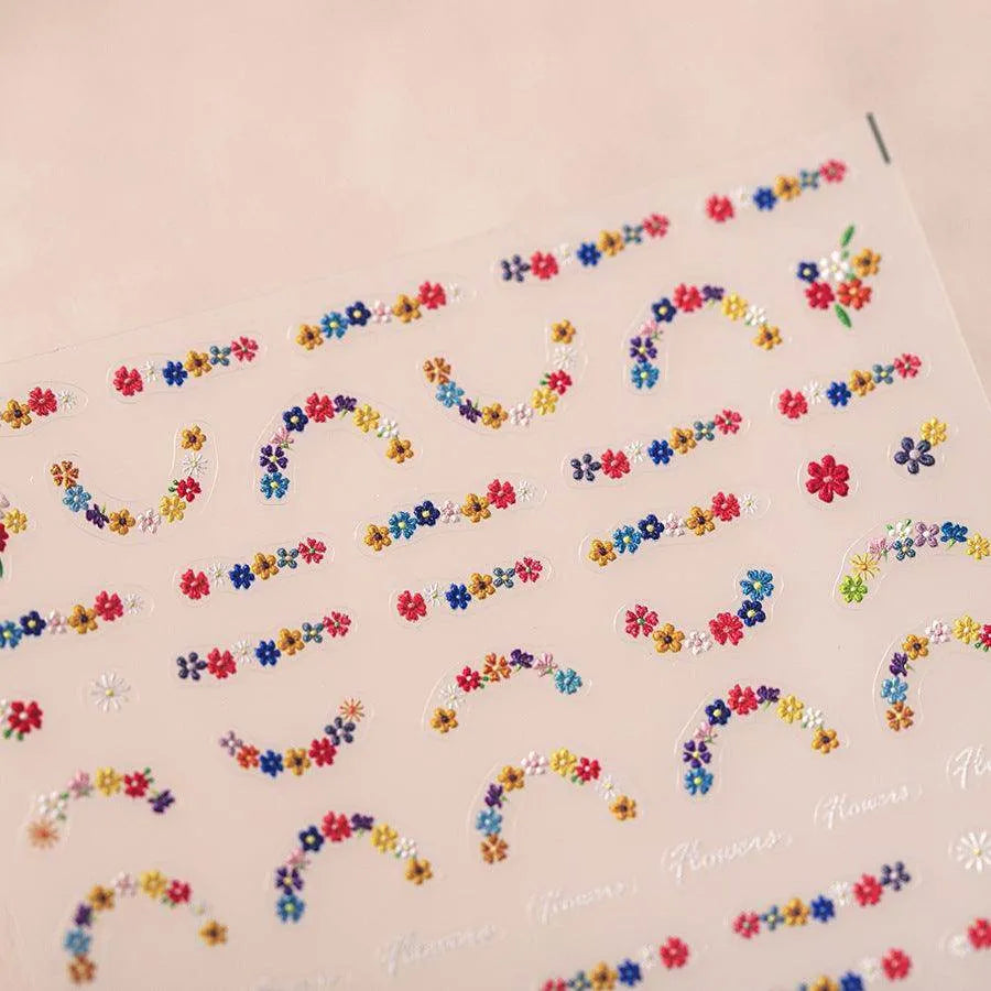 Floral French Nail Art Stickers Adhesive Embossed Flower Tips Sticker Decals 