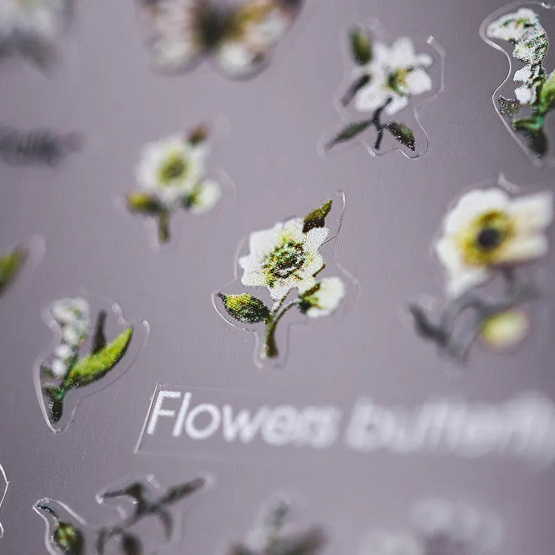 Floral Nail Art Stickers Adhesive Butterfly Flower 3D Adhesive Sticker Decals TS302