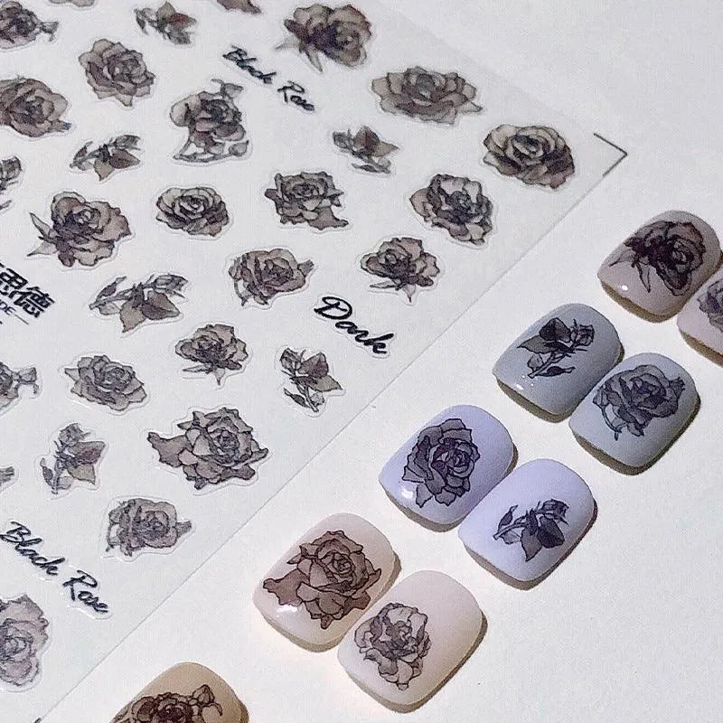 Floral Nail Art Stickers Adhesive Ink Flower Sticker Decals 