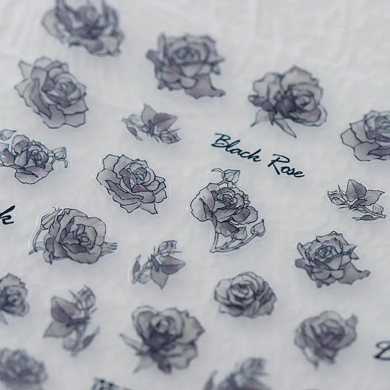 Floral Nail Art Stickers Adhesive Ink Flower Sticker Decals 