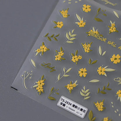 Floral Nail Art Stickers Adhesive Slider Embossed Yellow Flower Sticker Decals 